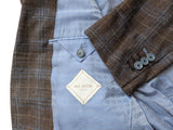 Pal Zileri Sport Coat 48R Light Brown Plaid 2-Button Wool/Silk/Linen