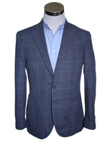 John Lewis x Abraham Moon Sport Coat 39/40R Soft Blue Windowpane 2-button Wool/Cotton
