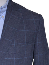 John Lewis x Abraham Moon Sport Coat 39/40R Soft Blue Windowpane 2-button Wool/Cotton