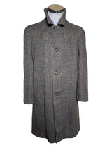 Vintage Dunn & Co. Scottish Tweed Balmacaan Raglan Coat M/40 Grey Teal Rust Plaid Wool
