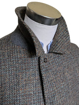 Vintage Dunn & Co. Scottish Tweed Balmacaan Raglan Coat M/40 Grey Teal Rust Plaid Wool