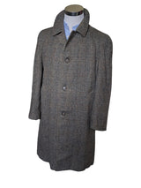 Vintage Dunn & Co. Scottish Tweed Balmacaan Raglan Coat M/40 Grey Teal Rust Plaid Wool