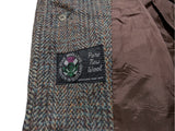 Vintage Dunn & Co. Scottish Tweed Balmacaan Raglan Coat M/40 Grey Teal Rust Plaid Wool