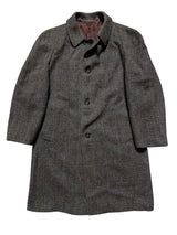 Vintage Dunn & Co. Scottish Tweed Balmacaan Raglan Coat M/40 Grey Teal Rust Plaid Wool