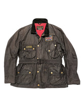 Barbour International Belted Jacket XL Brownish Charcoal Waxed Cotton Union Jack