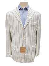 Luigi Bianchi Suit LBM 1911 42R Vanilla Striped 3-Button Linen/Cotton