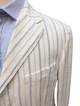 Luigi Bianchi Suit LBM 1911 42R Vanilla Striped 3-Button Linen/Cotton