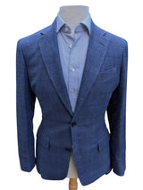 Bella Spalla Zegna Sport Coat Blue Plaid 2-Button Linen/Silk