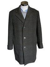 Vintage Dunn & Co. Ballantyne Half Raglan Coat L/XL 42/44R Earthy Grey Plaid Wool Tweed