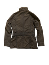Barbour Ladies Vintage International Belted Waxed Jacket M/6 US Brown Cotton
