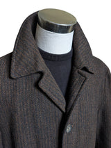 Vintage Harris Tweed Half Raglan Coat 44R-46R Brown Herringbone Wool