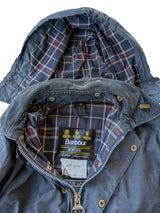 Vintage Barbour Coat M Midnight Hooded Border Waxed Cotton
