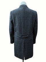 Abraham Moon Coat M Peak Lapel Half belt Grey/Navy Plaid 2-button pure wool