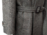 Vintage Austin Reed Tweed Belted Balmacaan Coat 40/42R Earthy Grey Herringbone 3-button pure wool