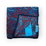 Battisti Pocket Square Dark Red with navy paisley with navy border wool/silk