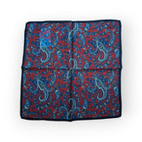 Battisti Pocket Square Dark Red with navy paisley with navy border wool/silk
