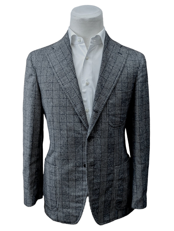 Isaia for Riviera Sport Coat 41R Black/White Plaid Rolling 3-button Pure cashmere
