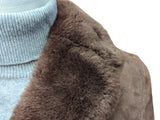 Vintage Canda Leather Lamb Shearling Coat S/38 Brown 3-button