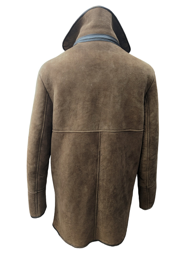 Vintage Leather Lamb Shearling Coat M/L Long Brown 3-button