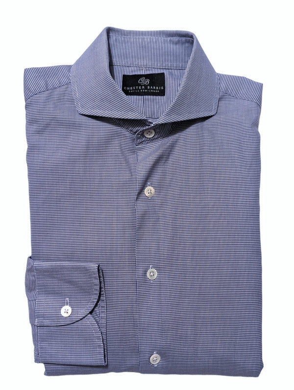 Chester Barrie Thomas Mason Dress Shirt 15.5 Blue Micro check Spread Collar Cotton