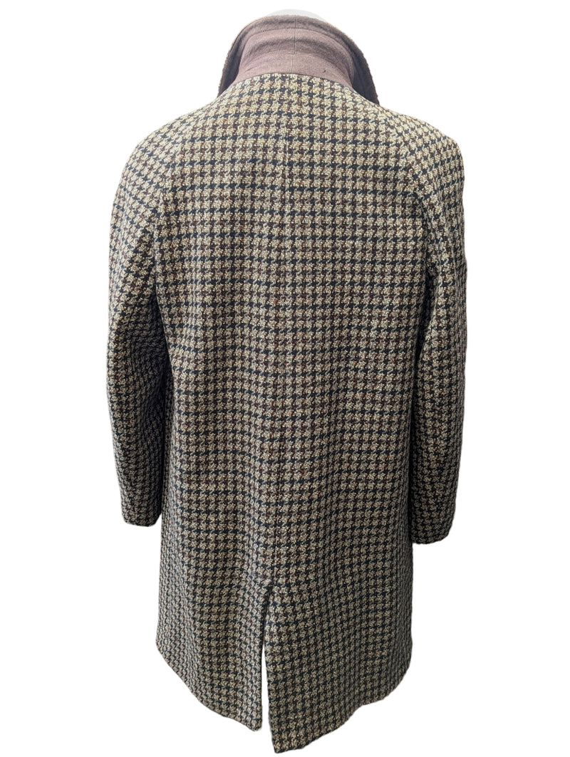 Vintage Marlsbro Tweed Balmacaan Coat L/42 Beige Bold Check 3-button pure wool