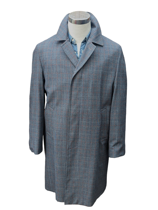 Vintage Dunn & Co. Trench Coat L/42R Grey with Blue/Burgundy Plaid