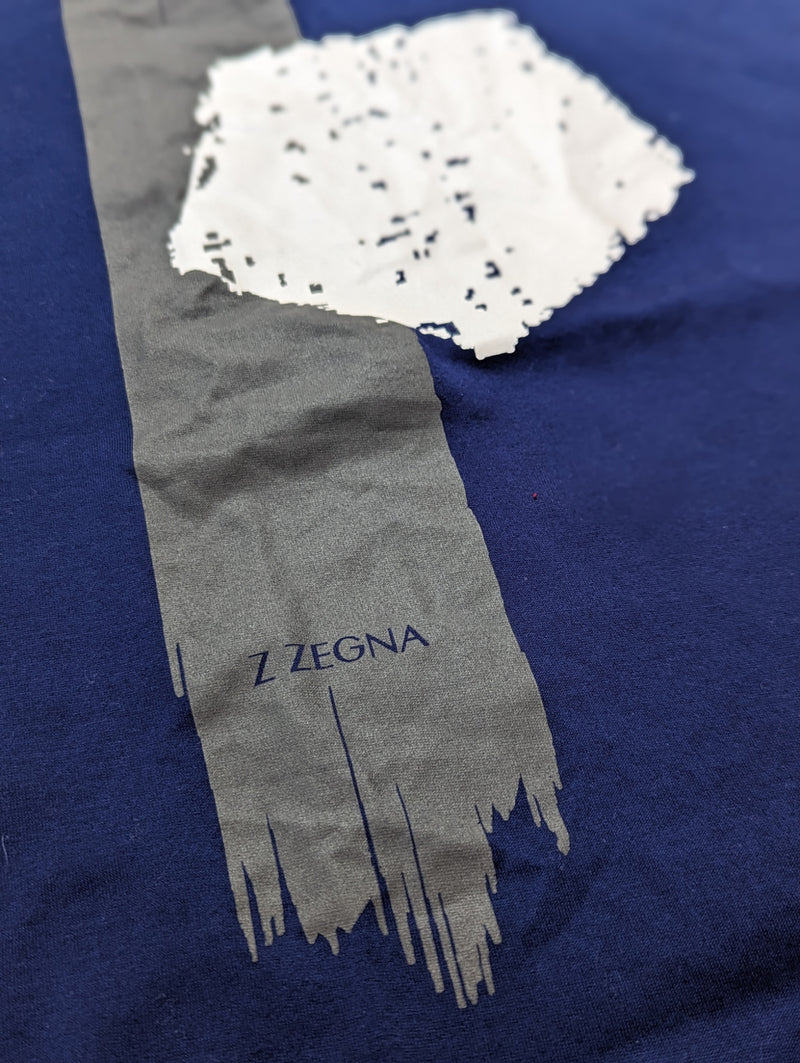 Zegna Tee Shirt L Royal Blue Large Logo Graphic Cotton