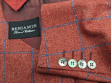 Benjamin Di Pray Sport Coat Brick Red-Orange w/ Blue Windowpane 2-button Soft Shoulder Silk/Wool