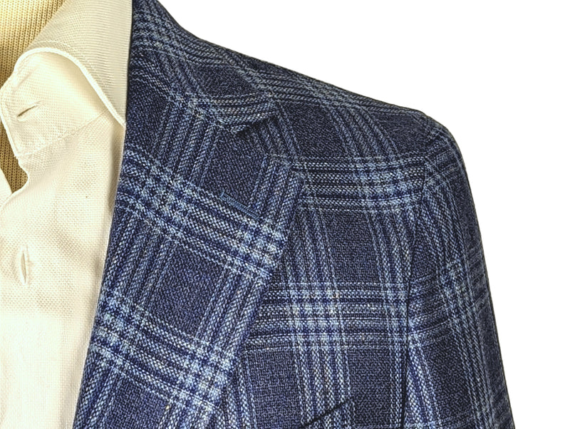 Benjamin Sport Coat Blue Plaid 2-button Soft Shoulder Silk/Wool Reda