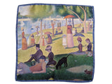 Battisti Pocket Square / Bandana Seurat Sunday Afternoon Fine Art Painting Pure Silk