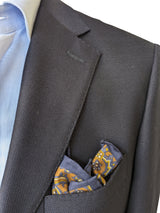 Battisti Pocket Square Brown with Navy/White Paisley Cotton/Silk