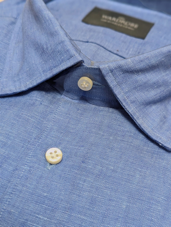 The Wardrobe Shirt French Blue point collar Pure linen- Cordone 1956