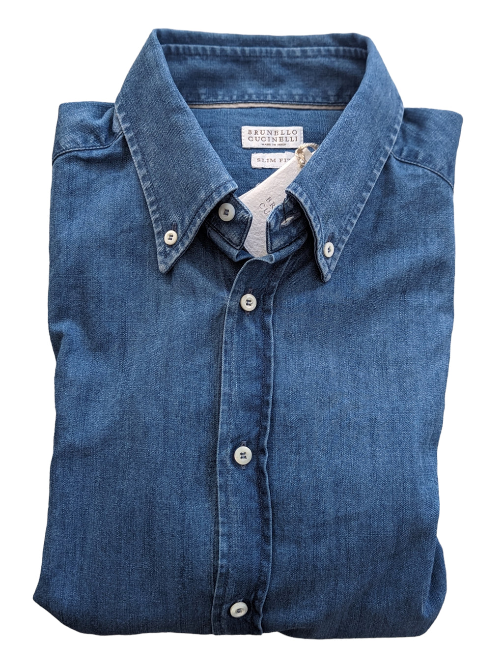 Brunello Cucinelli Shirt M Blue Denim button down collar Pure