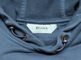 Zegna S/M Dark Teal Blue Logo Embroidered Hooded Sweatshirt