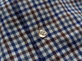 Mazzarelli Shirt L Navy/Brown Check Brushed Cotton