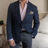 Benjamin VBC Sport Coat Blue Flecked Check 2-button Soft Shoulder Wool/Silk/Linen