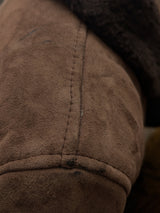 Vintage French Lambsuede Shearling Coat L Brown 3-button