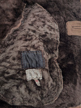 Vintage French Lambsuede Shearling Coat L Brown 3-button