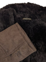 Vintage French Lambsuede Shearling Coat L Brown 3-button