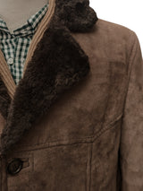 Vintage French Lambsuede Shearling Coat L Brown 3-button