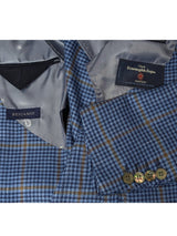 Benjamin Zegna Sport Coat Blue Check Soft Shoulder Wool/Silk/Linen