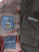 Abraham Moon Coat L/42 Brown Windowpane Wool Tweed