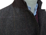 Abraham Moon Coat L/42 Brown Windowpane Wool Tweed
