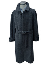 Vintage Guy Laroche Belted Raglan Coat XXL/46 Dark Charcoal Grey Donegal Pure Wool Tweed