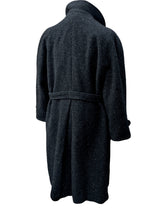 Vintage Guy Laroche Belted Raglan Coat XXL/46 Dark Charcoal Grey Donegal Pure Wool Tweed