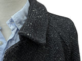 Vintage Guy Laroche Belted Raglan Coat XXL/46 Dark Charcoal Grey Donegal Pure Wool Tweed