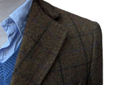 Abraham Moon Coat S/38R Olive Brown Windowpane Wool Tweed