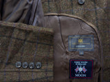 Abraham Moon Coat S/38R Olive Brown Windowpane Wool Tweed