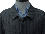 Vintage San Remo Zegna Balmacaan Coat 42 L/XL Grey Herringbone Heavy Wool