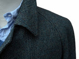 Vintage Dunn & Co. Raglan Balmacaan Coat 46R Dark Teal/Grey Plaid Pure Wool